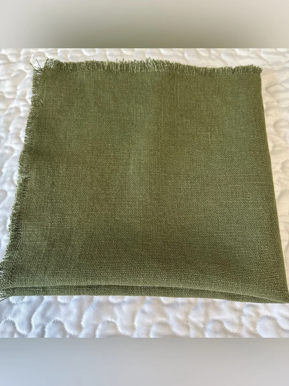 Williams Sonoma California Fringe Square One Linen Napkin Olive Green USA‎ Made